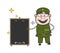 Cartoon Old Army Man Presenting Blank Board Vector Illustration