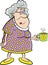 Cartoon old lady holding a coffee mug.
