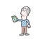 Cartoon old man carrying literary book