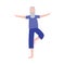 Cartoon old man standing in yoga pose training his balance