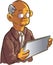 Cartoon old man using an tablet
