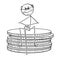 Cartoon of Old Retired Pensioner or Retiree Man Sitting on Small Stack of Coins