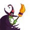 Cartoon old ugly funny witch in hat with a broom. Halloween vector illustration