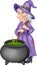 Cartoon old witch preparing potion