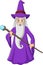 Cartoon old wizard holding magic stick