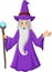 Cartoon old wizard holding magic stick