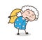 Cartoon Old Woman Labor Carrying a Pack of Sack Vector Illustration