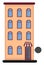 Cartoon orange building with three floors vector illustration