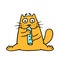 Cartoon orange cat plays a melody on the flute. Vector illustration.