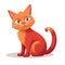 a cartoon orange cat sitting down with a sad look on its face, looking at the camera with a curious look on its face, on a white