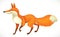 Cartoon orange fox going forward isolated on white background
