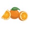 Cartoon orange. Fresh vitamin fruit. Juicy citrus cut into slices. Drawing for children. Illustration on white