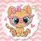 Cartoon orange Kitten girl in pink eyeglasses with a bow