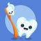 cartoon orange toothbrush and tooth on a blue background