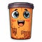A cartoon orange trash can with eyes and mouth.
