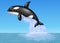 Cartoon orca jumping on the blue ocean background