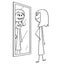 Cartoon of Ordinary Woman or Girl Looking at Herself at Mirror and Seeing Yourself More Attractive
