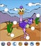 Cartoon ostrich in the desert. complete the puzzle and find the