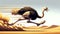 Cartoon ostrich running in a desert landscape