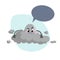 Cartoon overcast storm cloud mascot. Weather rain and storm symbol. Speaking character with dummy speech bubble and little clouds