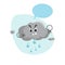 Cartoon overcast storm cloud with rain drops mascot. Weather rain and storm symbol. Speaking character with dummy speech bubble an