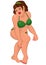 Cartoon overweight young woman in swimsuit applying sun block