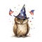 cartoon owl in a hat with the american flag and confetti AI generated