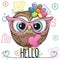 Cartoon Owl in a pink glasses with heart