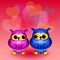 Cartoon owls in love