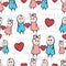 Cartoon painted lovers boy and girl with heart the phrase I love you, seamless pattern