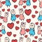 Cartoon painted lovers boy and girl with heart seamless pattern