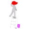 Cartoon Painter in Red Cap on Ladder with Roller