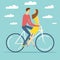 Cartoon pair in love riding a bicycle