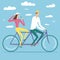 Cartoon pair in love riding a tandem bicycle