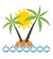 Cartoon of palm tree on a small island, vector