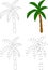 Cartoon palm tree. Vector illustration. Coloring and dot to dot