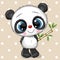 Cartoon Panda with bamboo isolated on a beige background