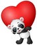 Cartoon panda hold red heart