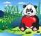 Cartoon panda holding heart outdoor