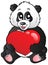 Cartoon panda holding red heart