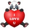 Cartoon panda holding red heart