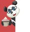 Cartoon Panda Poses with CupCake