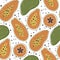 Cartoon papaya summer fruit seamless pattern background.