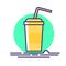 Cartoon paper cup with plastic straw vector illustration. Cold drink. Cocktail. Flat style. Icon