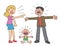 Cartoon parents fighting and baby crying, vector illustration