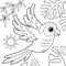 Cartoon parrot. Black and white linear drawing. Vector