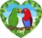 Cartoon Parrots Lovely Couple on Tree Branch