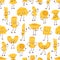 Cartoon pasta characters seamless pattern