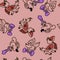 Cartoon, pattern, background, drawing, illustration, crow, funny, mouse, funny, seamless, material, decoration. pink, tie, bow tie