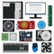 Cartoon PC Components for Computer Store Set. Vector